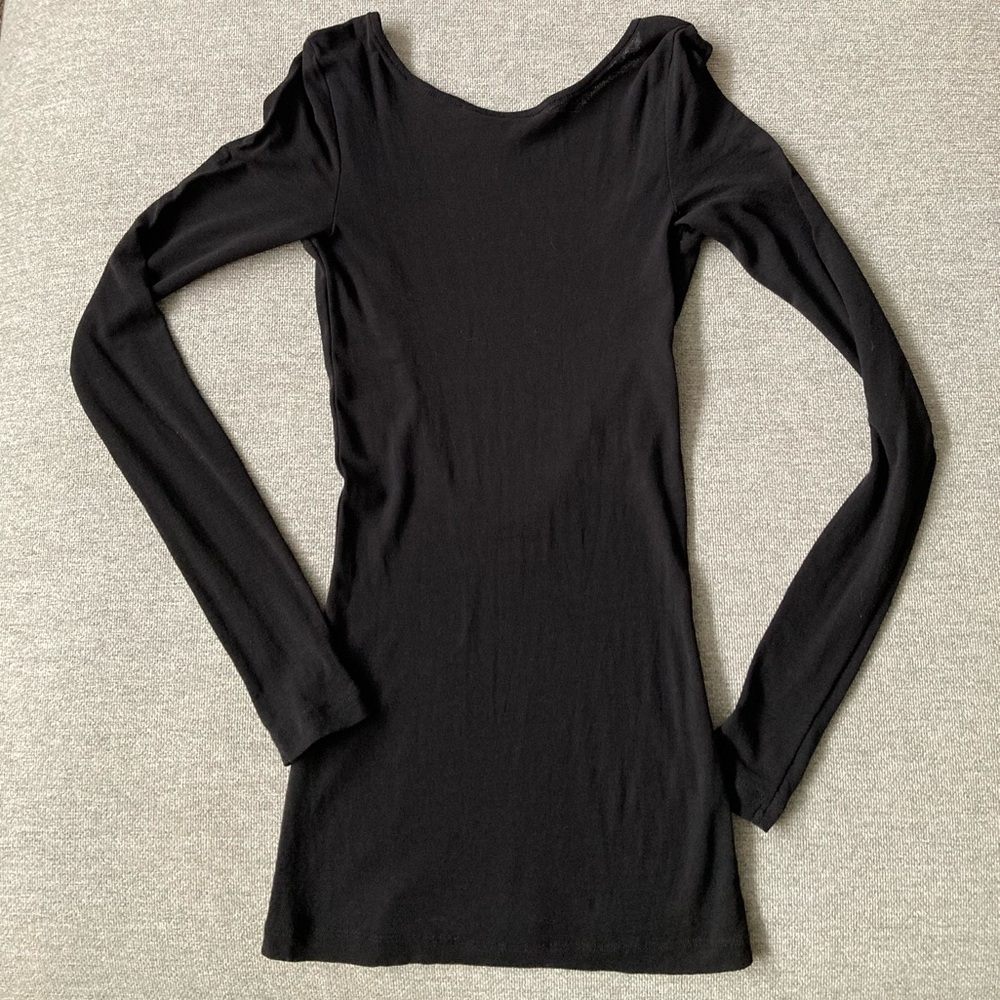 H&M Slightly Sheer Black Long Sleeve Shirt, Size Small with Low-Cut Back